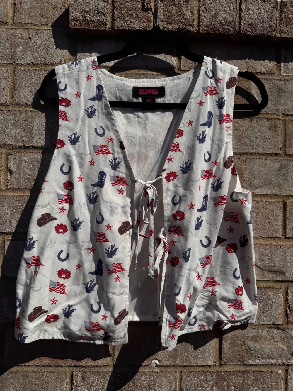 Rock & Roll Cowgirl White Americana Tie-Front Sleeveless Camisole